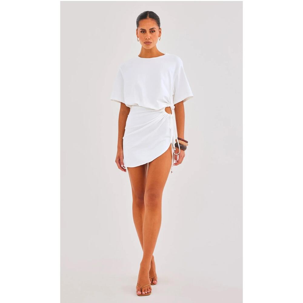 SNDYS NEW Lola Mini Dress in White Size M Jersey Cotton Blend Stretchy Unlined - Picture 4 of 13
